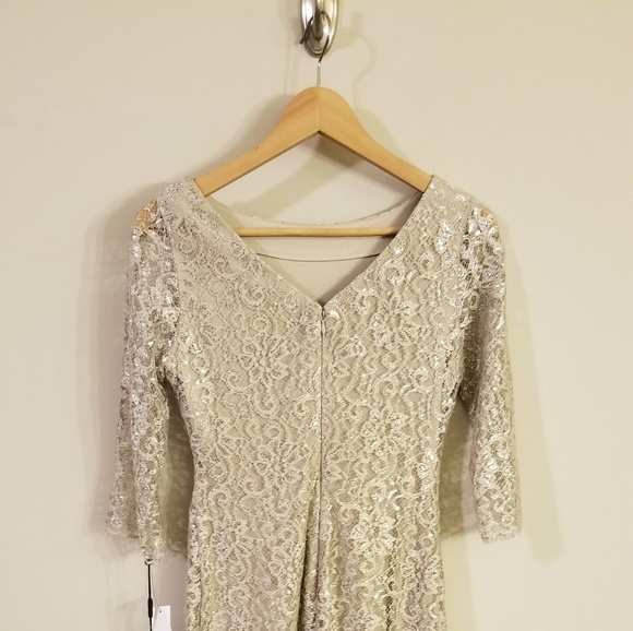 🍾 Calvin Klein Champagne Metallic Lace Dress - Picture 2 of 6